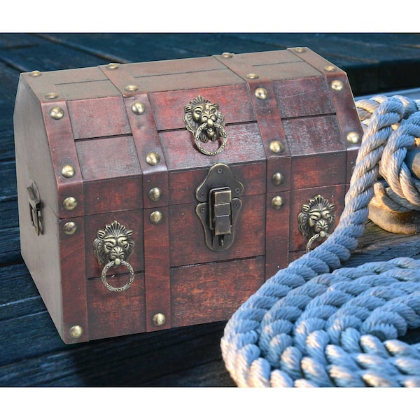 Handmade Pirate Treasure Chest With Lockable Latch - Storage Trunk And Treasure Box With Hinged Lid